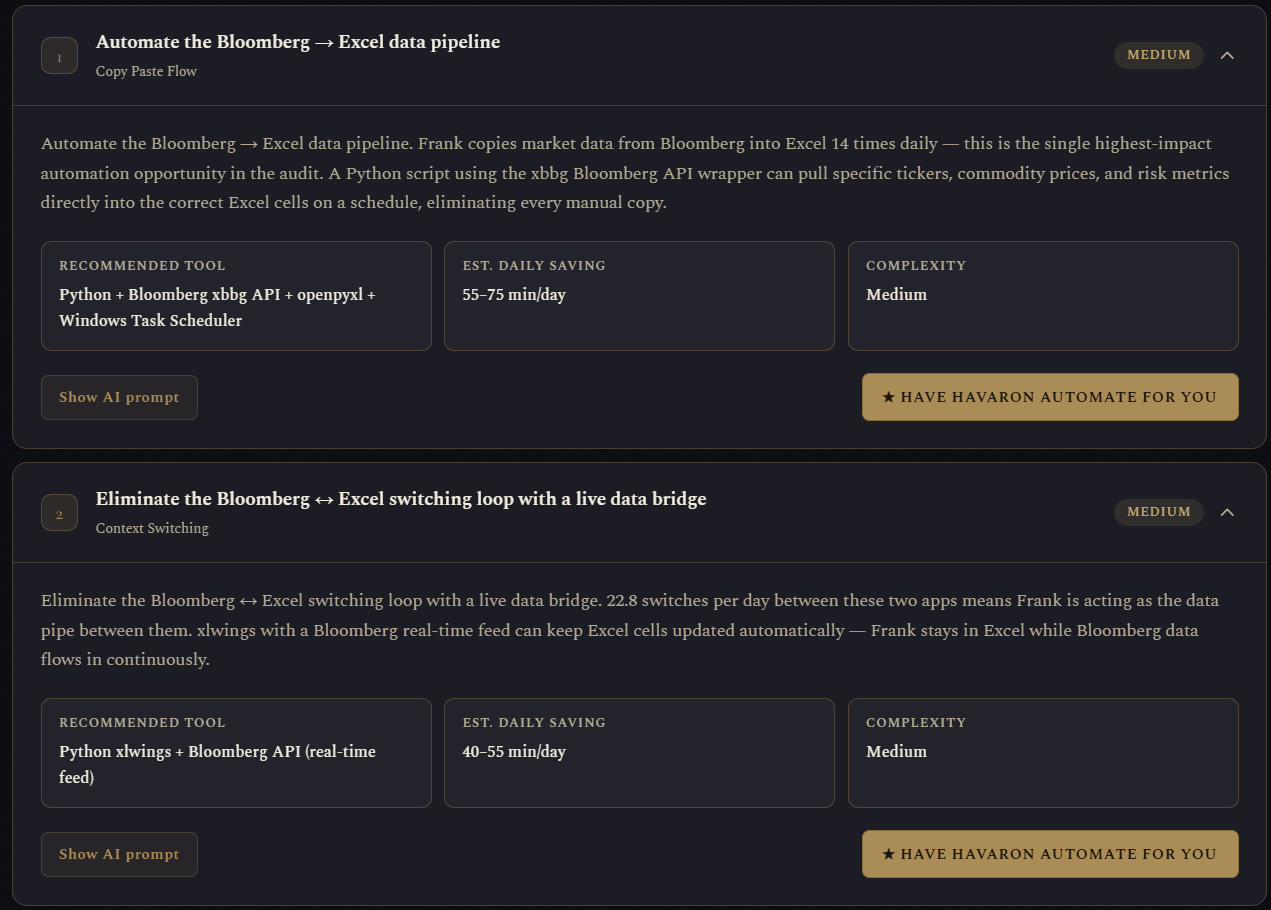 Pallas automation recommendations ranked by estimated time saved