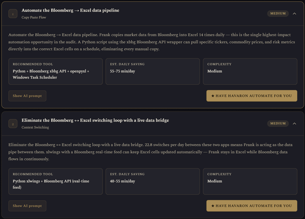 Pallas automation recommendations with estimated daily time savings